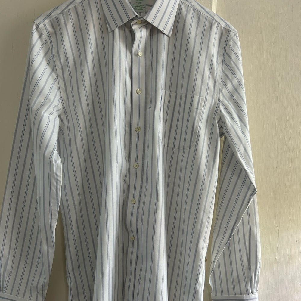 Brooks Brothers White and Blue Dress Shirt with Pointed Collar